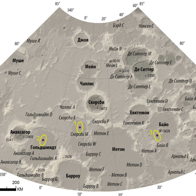 Гипсометрическая карта северной приполярной области Луны: ЦМР «LDEM 1024» (30 метров/пиксел), газеттир планетной номенклатуры