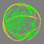 3-D визуализация лимбовых профилей (желтые лилии) и цифровой модели рельефа Энцелада (зеленые контуры)