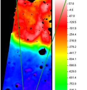 Пример цифровой модели рельефа, построенной фотограмметрическими методами по снимкам узкоугольной камеры LROC NAC для одной из предполагаемых областей посадки КА Луна-Глоб. Координаты точки посадки: 75,6° сев широты, 8,4° долготы.